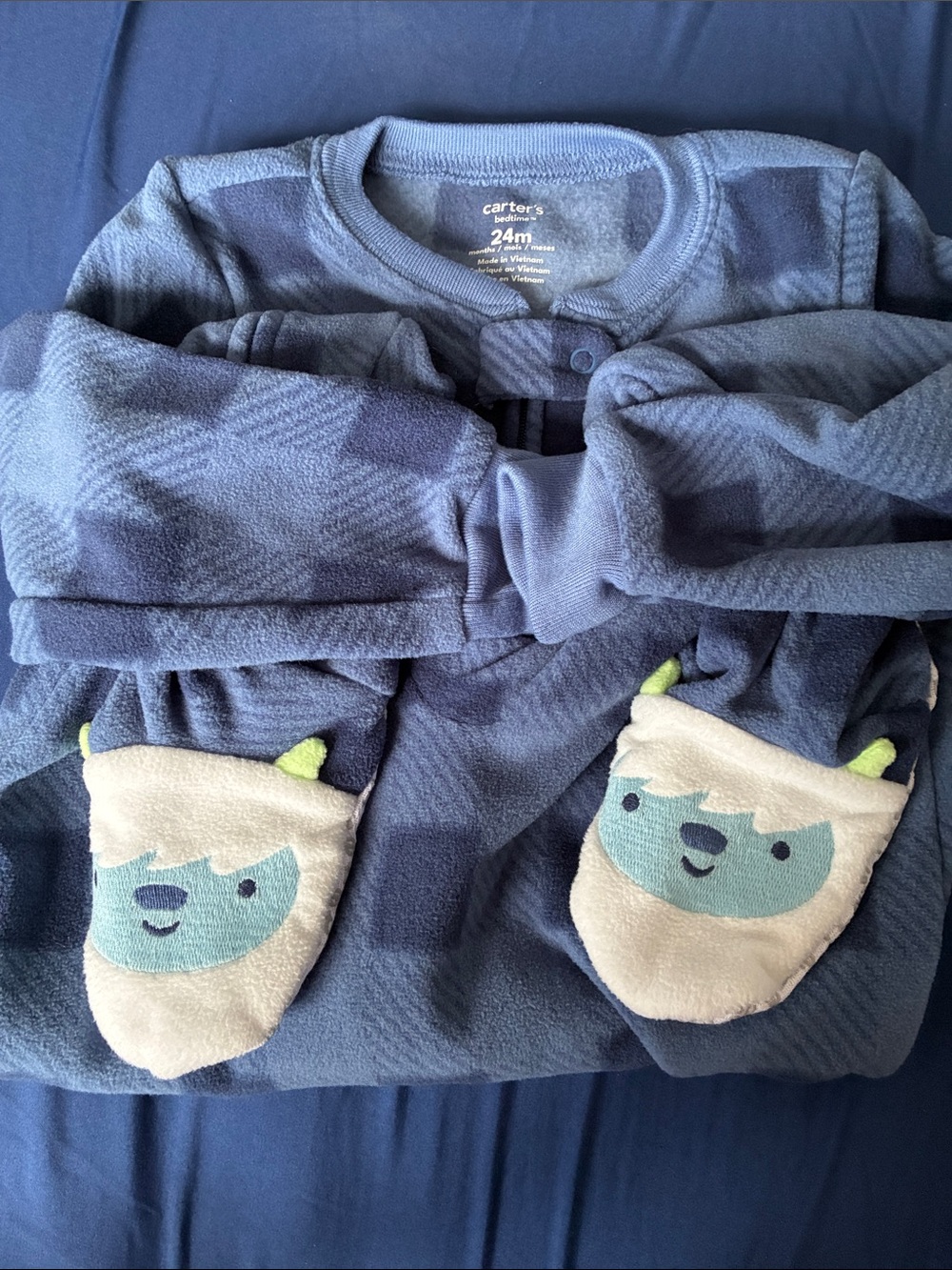 Carter's Blue Plaid Fleece Footed One-Piece PJs